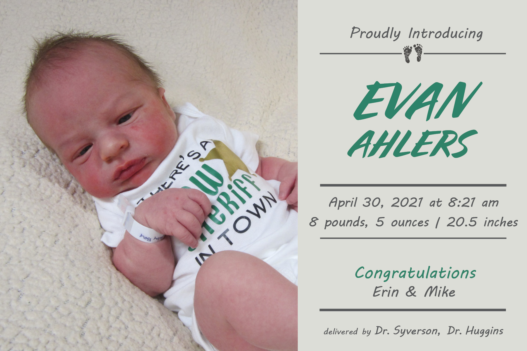 Evan Ahlers Birth Announcement